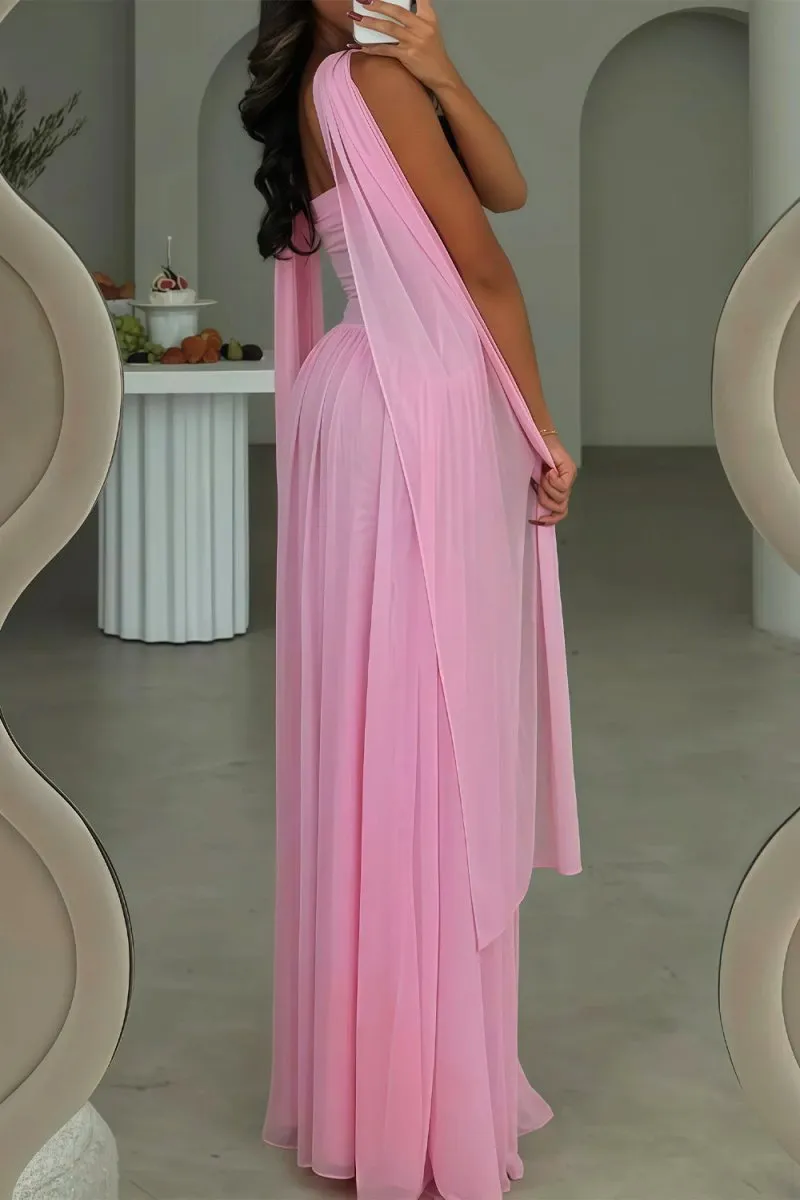 Pink Strapless A Line Chiffon Pleated Long Prom Dresses sold by KissProm product image thumbnail 2