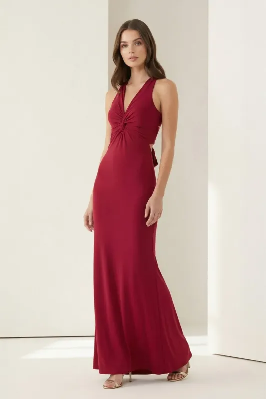 Reed | Burgundy - Halter Mermaid Pleated Open Back Long Prom Dresses sold by KissProm