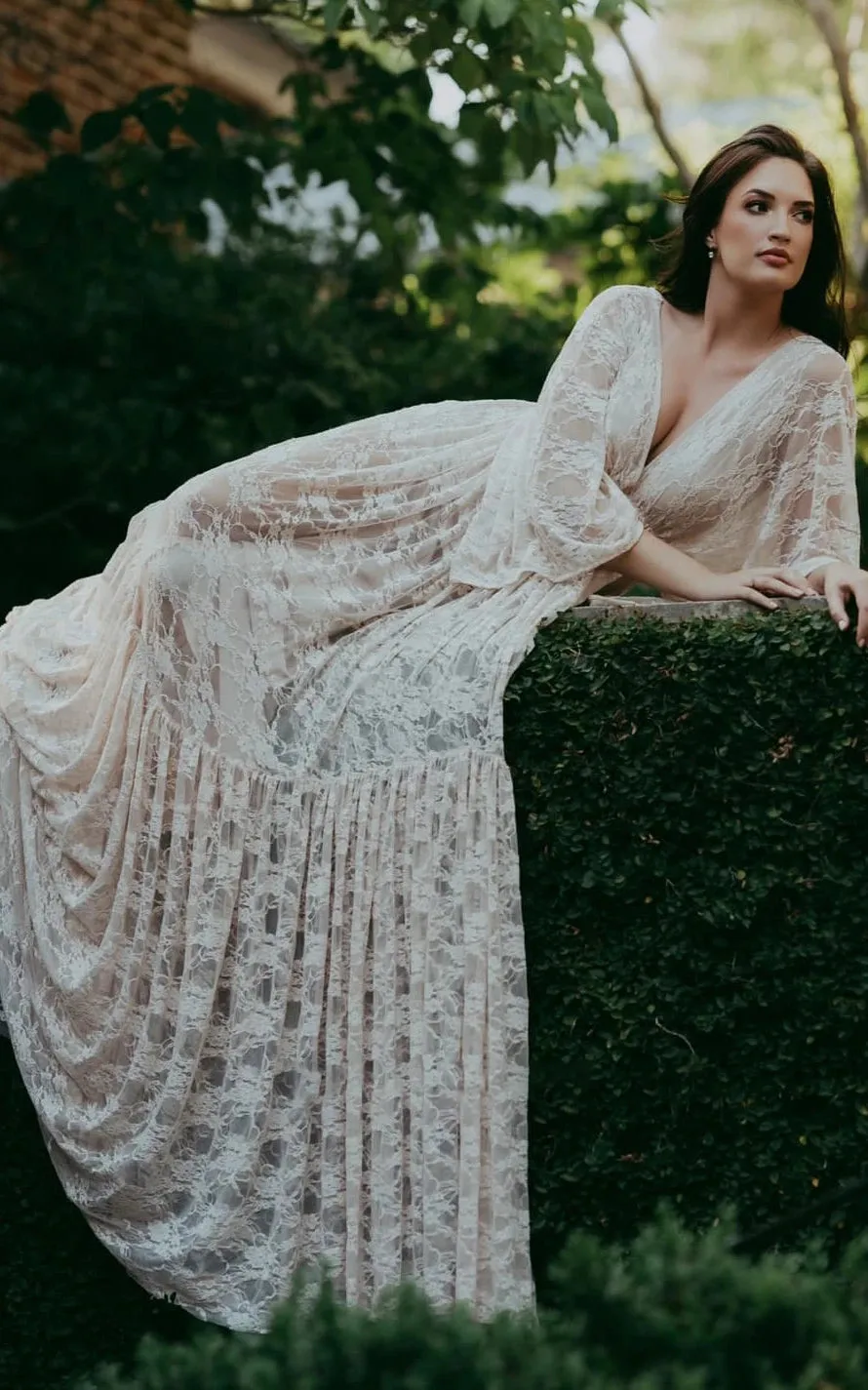 A-Line Plunging Neckline Lace Wedding Dress With Open Back sold by KissProm product image thumbnail 2