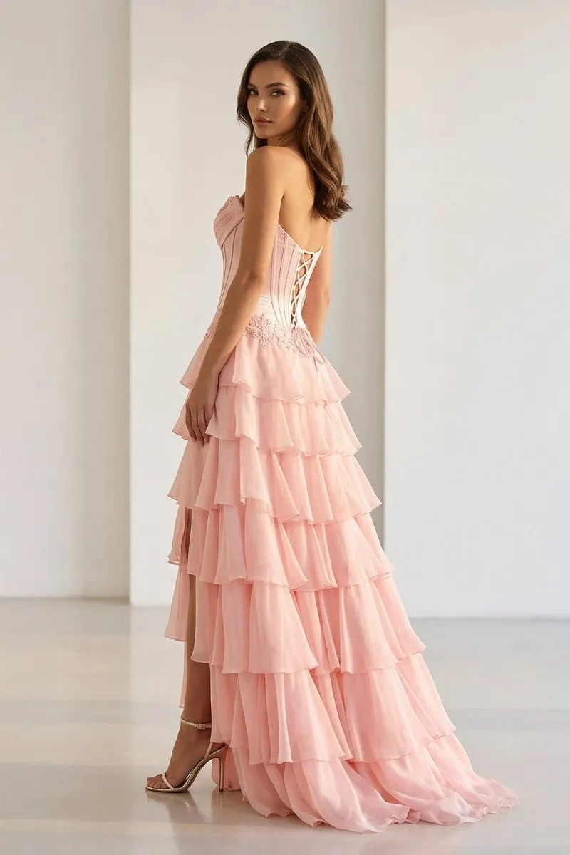 Pink Sweetheart Chiffon Ruffled A Line Formal Prom Dresses With Appliques sold by KissProm product image thumbnail 2