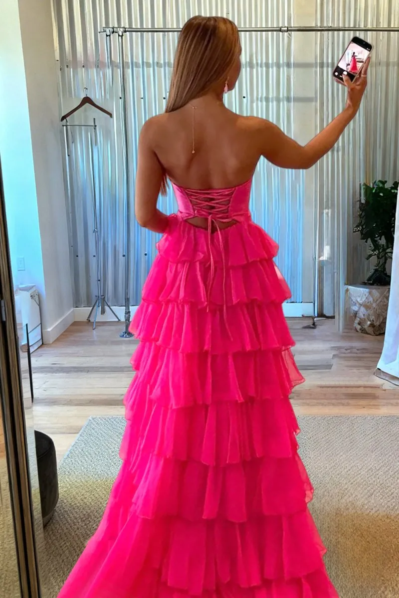 Fuchsia Sweetheart A Line Chiffon Ruffled Prom Dresses With Cutout sold by KissProm product image thumbnail 2