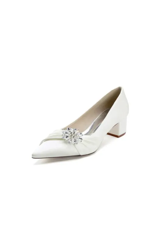 Satin Pointed Toe Slip-on Party Shoes With Crystal sold by KissProm