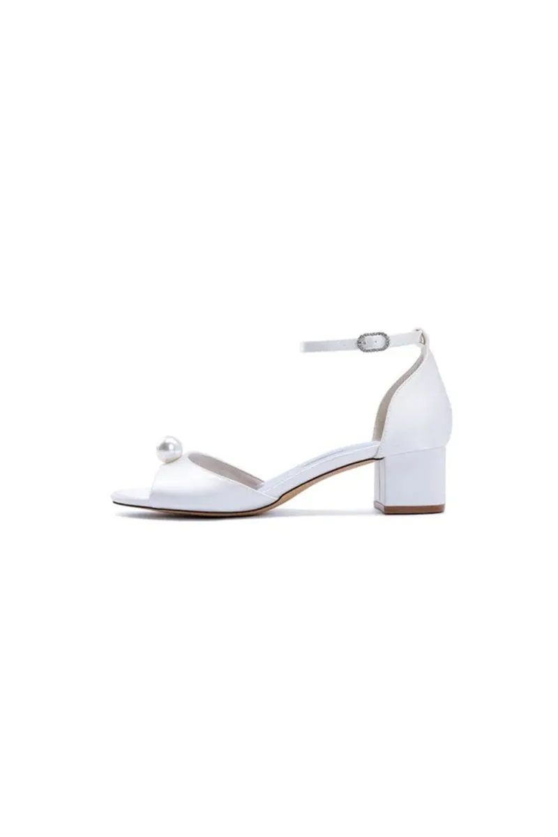 Satin Low-Heel Sandals with Pearl Accent and Ankle Strap sold by KissProm product image thumbnail 2