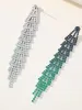 Green Gradient Rhinestones Tassel Long Chain Earrings sold by KissProm