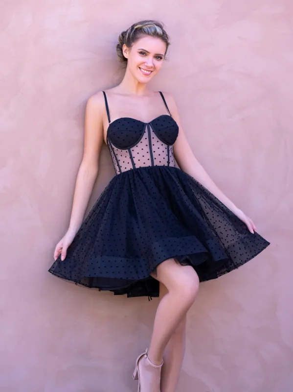 Sweetheart Spaghetti Straps Short Mini Tulle Black Homecoming Dress sold by KissProm