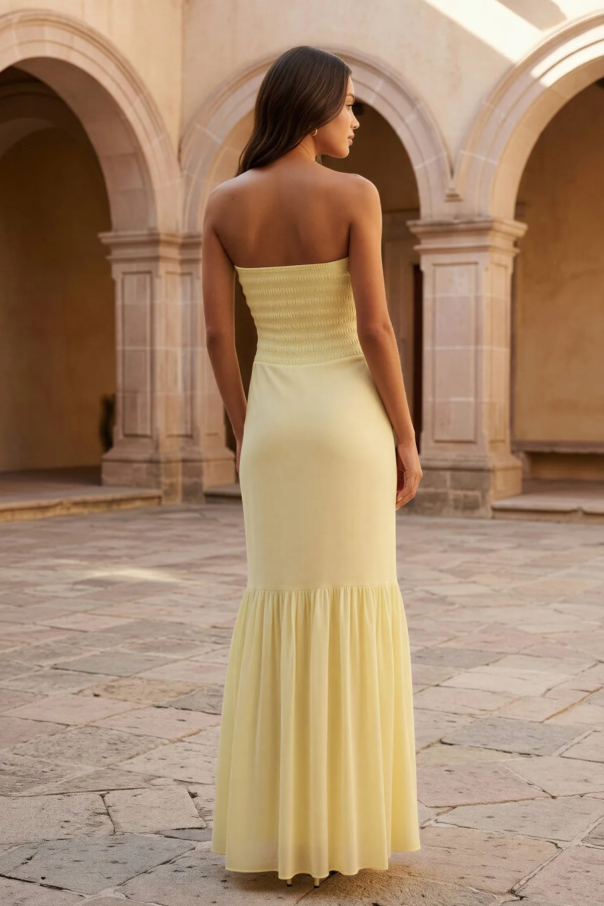 Yellow Strapless Sheath Chiffon Long Prom Dresses With Ruffles sold by KissProm product image thumbnail 2