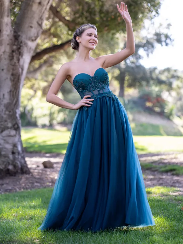 Corset Lace Floor Length Tulle Prom Dress made by KissProm