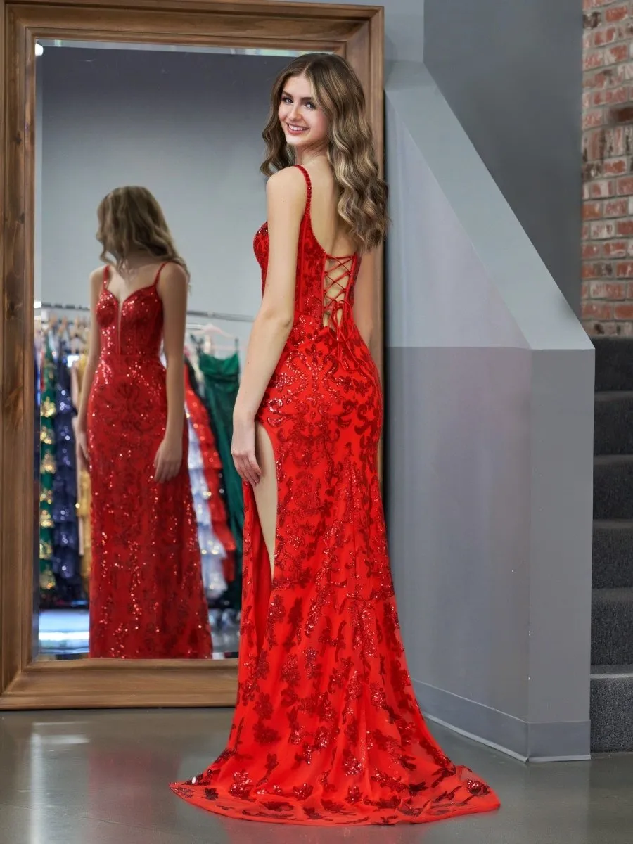 Sparkly Red Mermaid Sequins Long Prom Dress with Slit sold by KissProm product image thumbnail 2