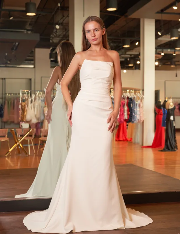 Elegant Mermaid Strapless Elastic Satin Wedding Dresses with Train made by KissProm