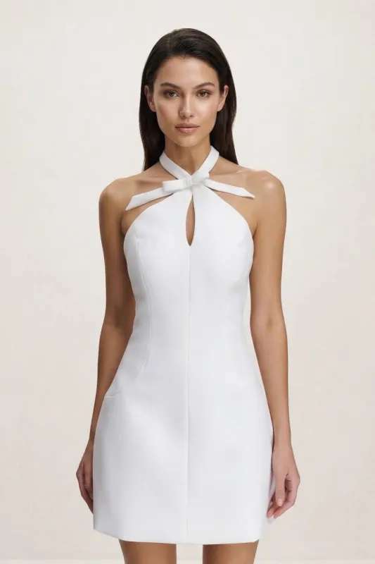 Halter Keyhole Sheath Mini Graduation Dress With Bow made by KissProm