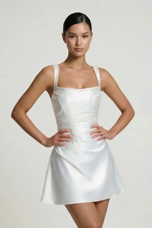 Square Neck Satin A-Line Corset Graduation Dress made by KissProm
