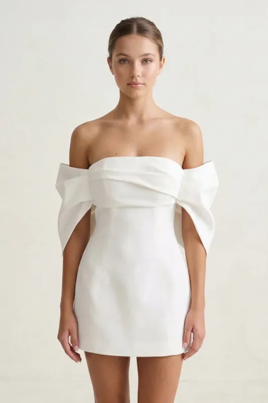 Ivory Off-the-Shoulder Mini Graduation Dress With Bow made by KissProm