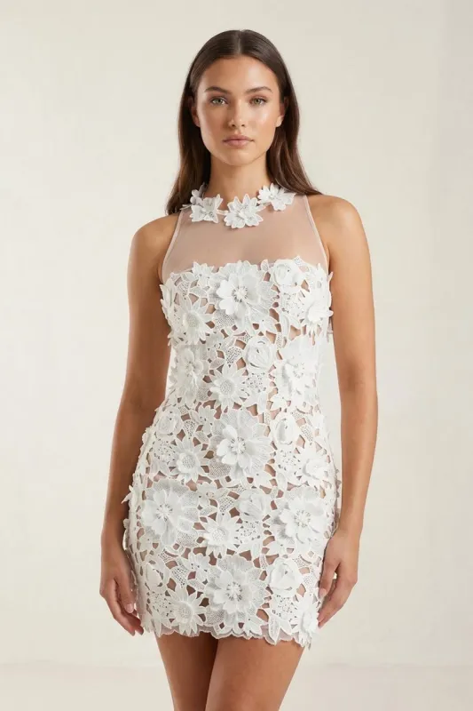 Illusion Neck Floral Lace Sheath Mini Graduation Dress made by KissProm