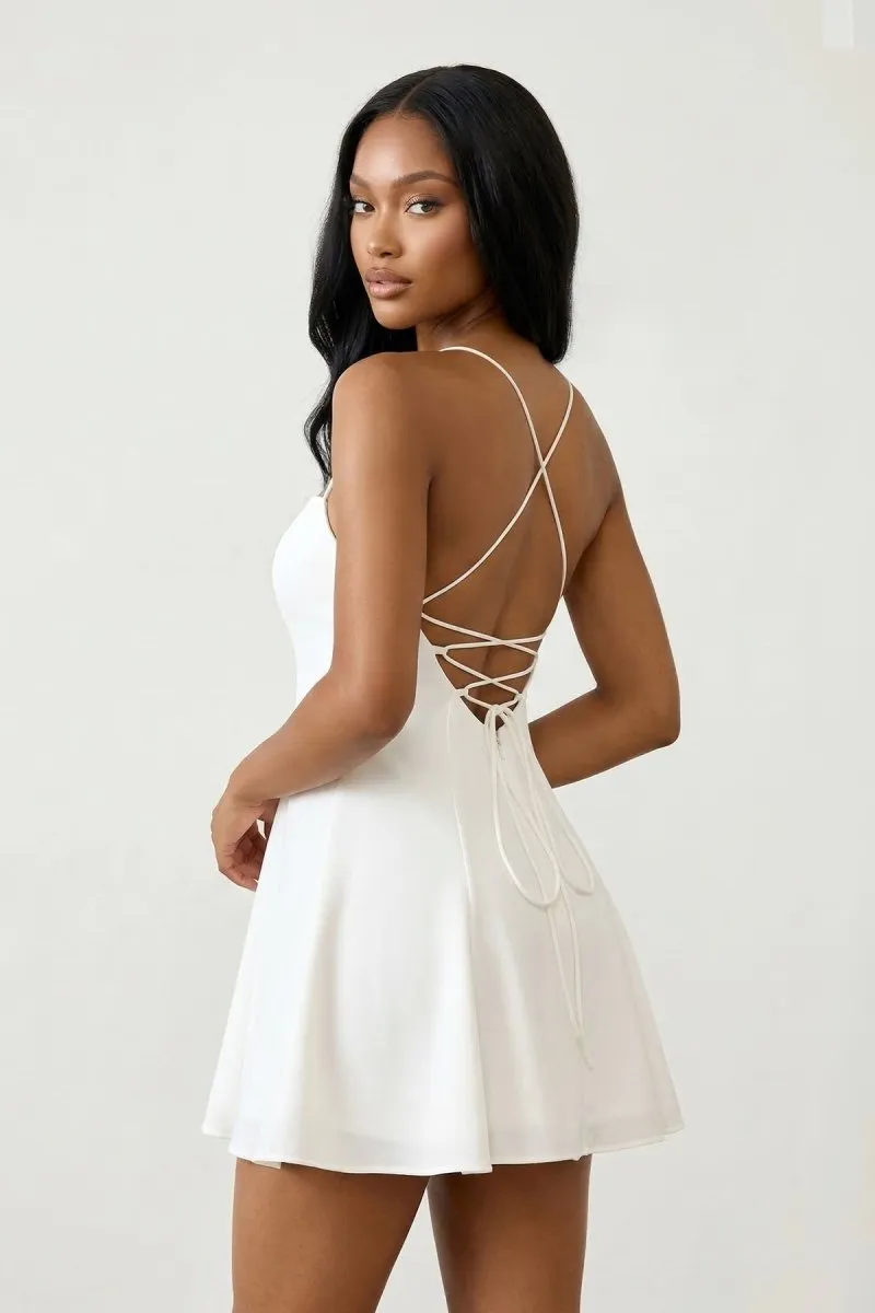 White Spaghetti Strap A-Line Chiffon Graduation Dress sold by KissProm product image thumbnail 2