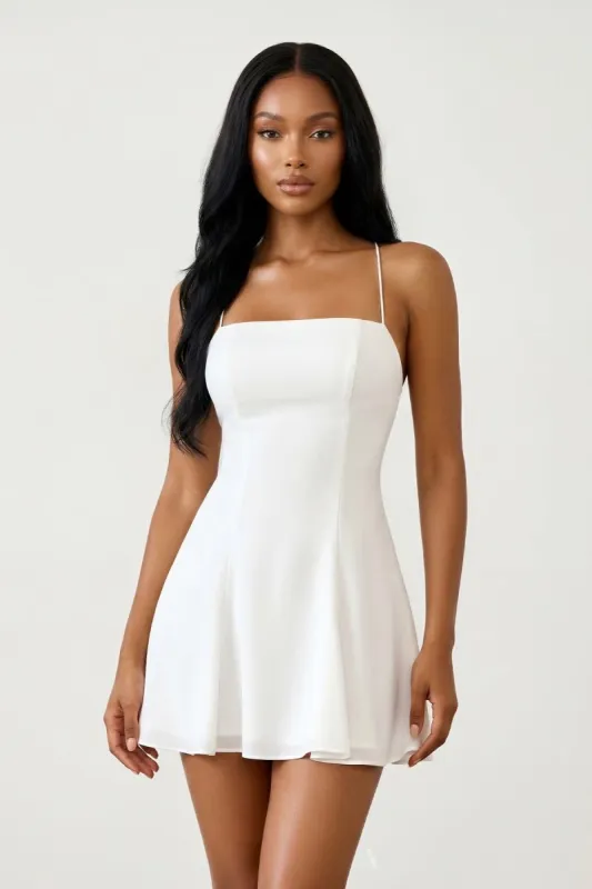 White Spaghetti Strap A-Line Chiffon Graduation Dress made by KissProm