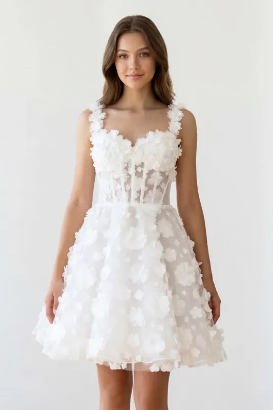 Ivory A-Line Sweetheart Lace Graduation Dress With 3D Flower made by KissProm