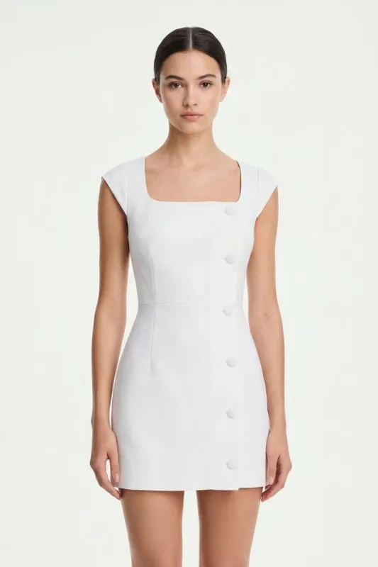 White Square Neck Sheath Graduation Dress With Button made by KissProm