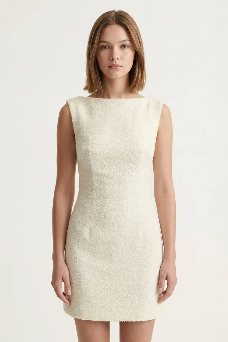 Ivory Straight Neck Sheath Graduation Dress sold by KissProm