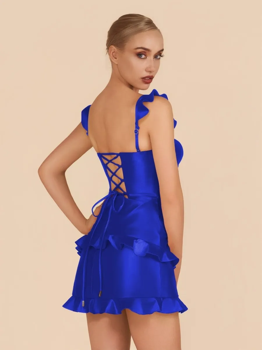 Royal Blue - Sweetheart Satin Ruffles Short Homecoming & Cocktail Dresses sold by KissProm product image thumbnail 2