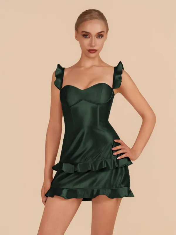 Dark Green - Sweetheart Satin Ruffles Short Homecoming & Cocktail Dresses made by KissProm