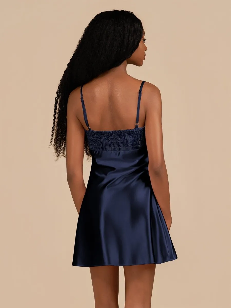 Navy Blue - Sheath Spaghetti Straps Satin Homecoming Dress sold by KissProm product image thumbnail 4