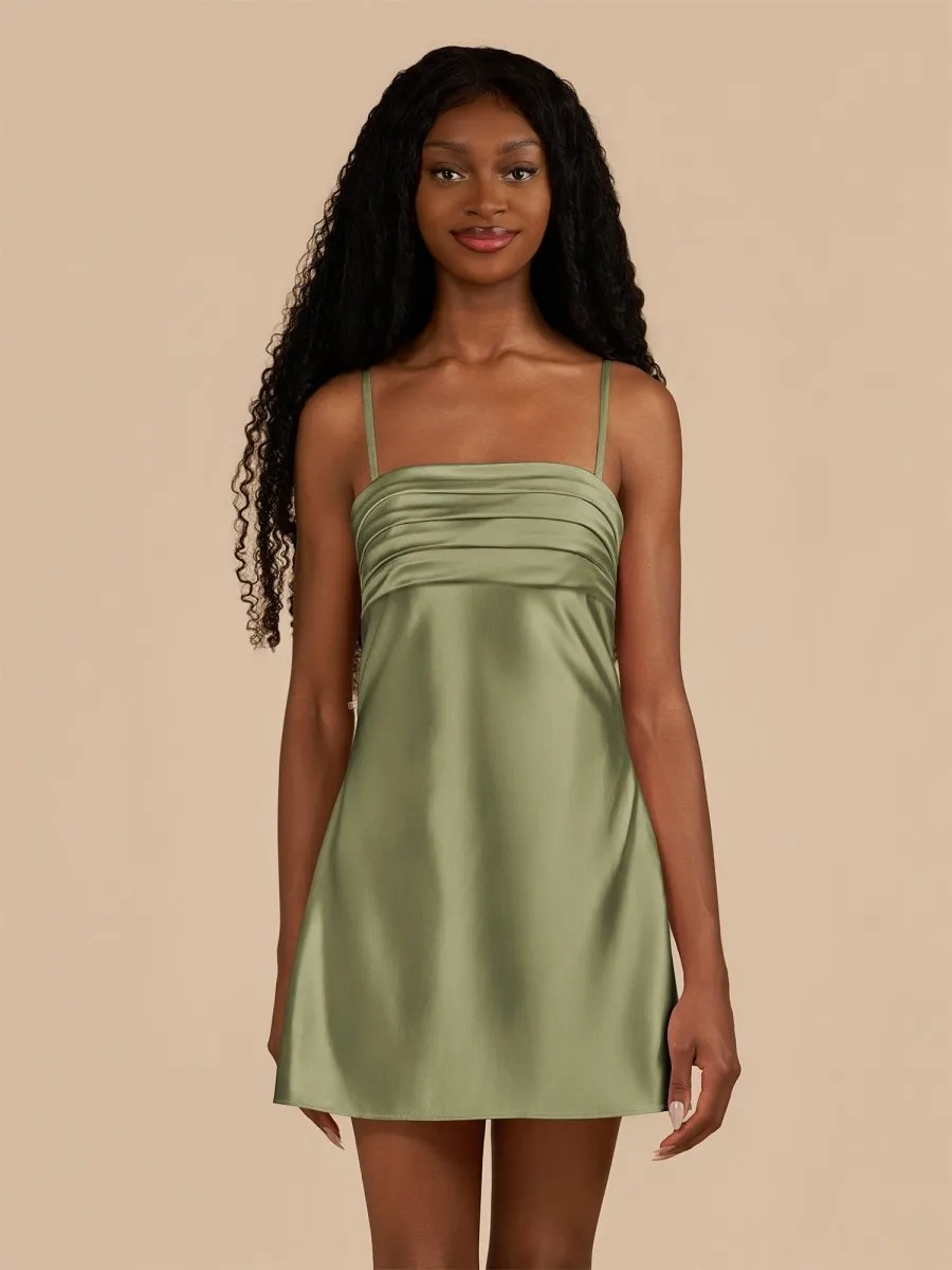Olive - Sheath Spaghetti Straps Satin Homecoming Dress sold by KissProm product image thumbnail 3