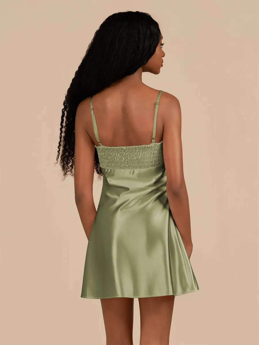 Olive - Sheath Spaghetti Straps Satin Homecoming Dress sold by KissProm product image thumbnail 4