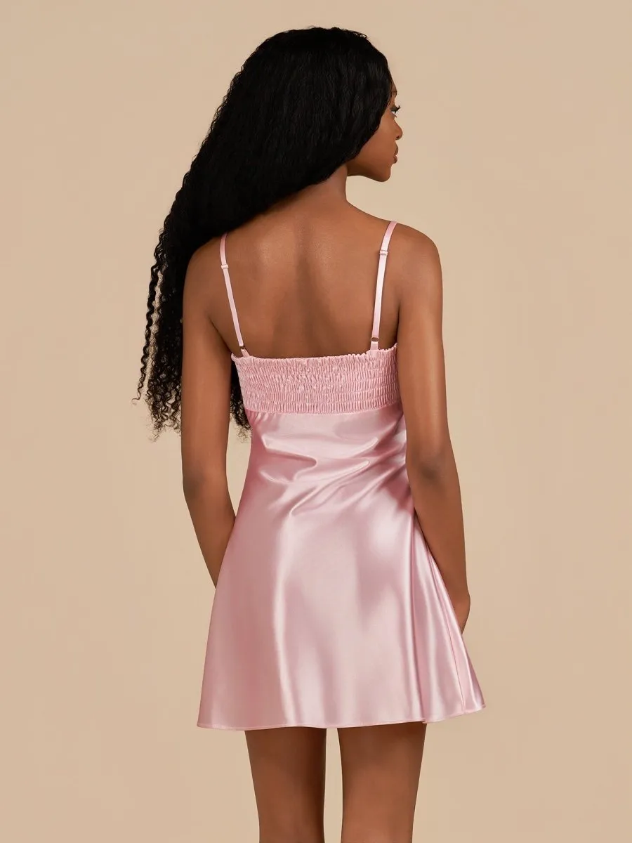 Pink - Sheath Spaghetti Straps Satin Homecoming Dress sold by KissProm product image thumbnail 4