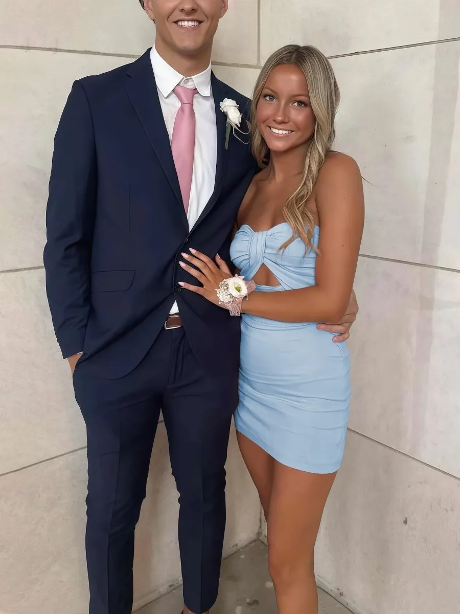 Sky Blue - Strapless Sheath Short Homecoming Dresses sold by KissProm