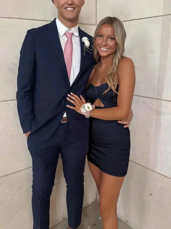 Navy Blue - Strapless Sheath Short Homecoming Dresses made by KissProm