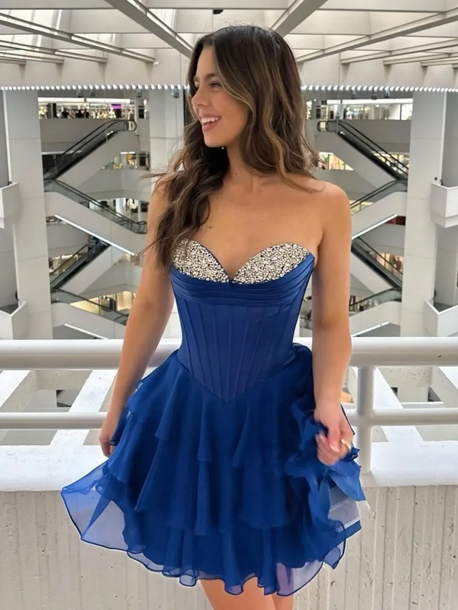 Royal Blue - Strapless A Line Ruffles Homecoming Dress With Beading sold by KissProm product image thumbnail 4