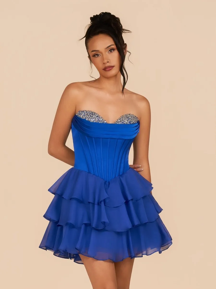 Royal Blue - Strapless A Line Ruffles Homecoming Dress With Beading sold by KissProm product image thumbnail 5