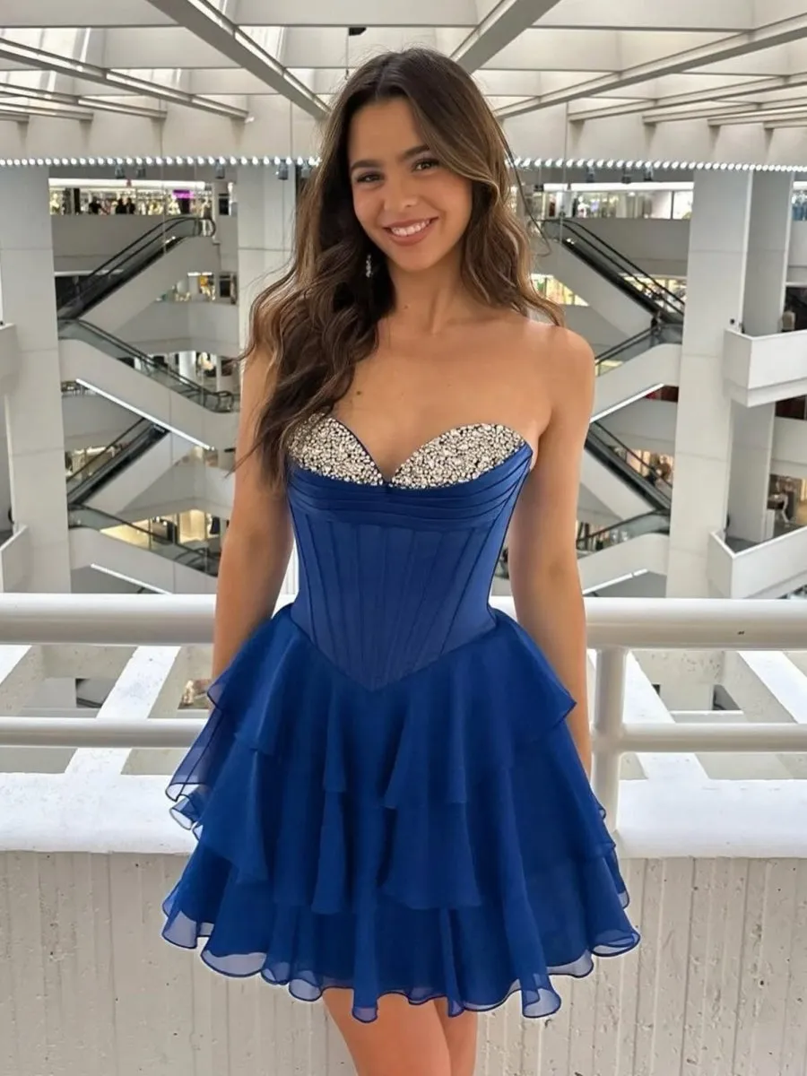 Royal Blue - Strapless A Line Ruffles Homecoming Dress With Beading sold by KissProm product image thumbnail 2