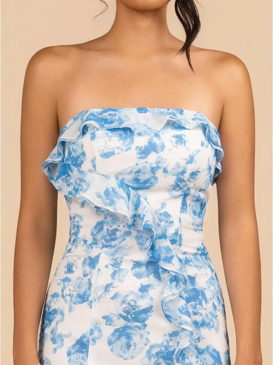 Blue - Sheath Strapless Floral Ruffles Short Homecoming Dresses sold by KissProm product image thumbnail 5
