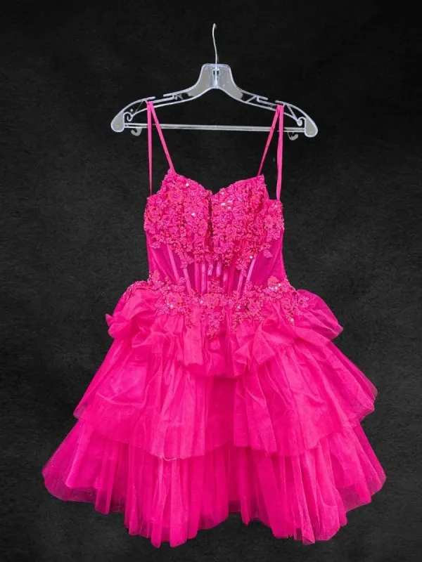 Fuchsia - Strapless A Line Tulle Homecoming Dress With Appliques made by KissProm