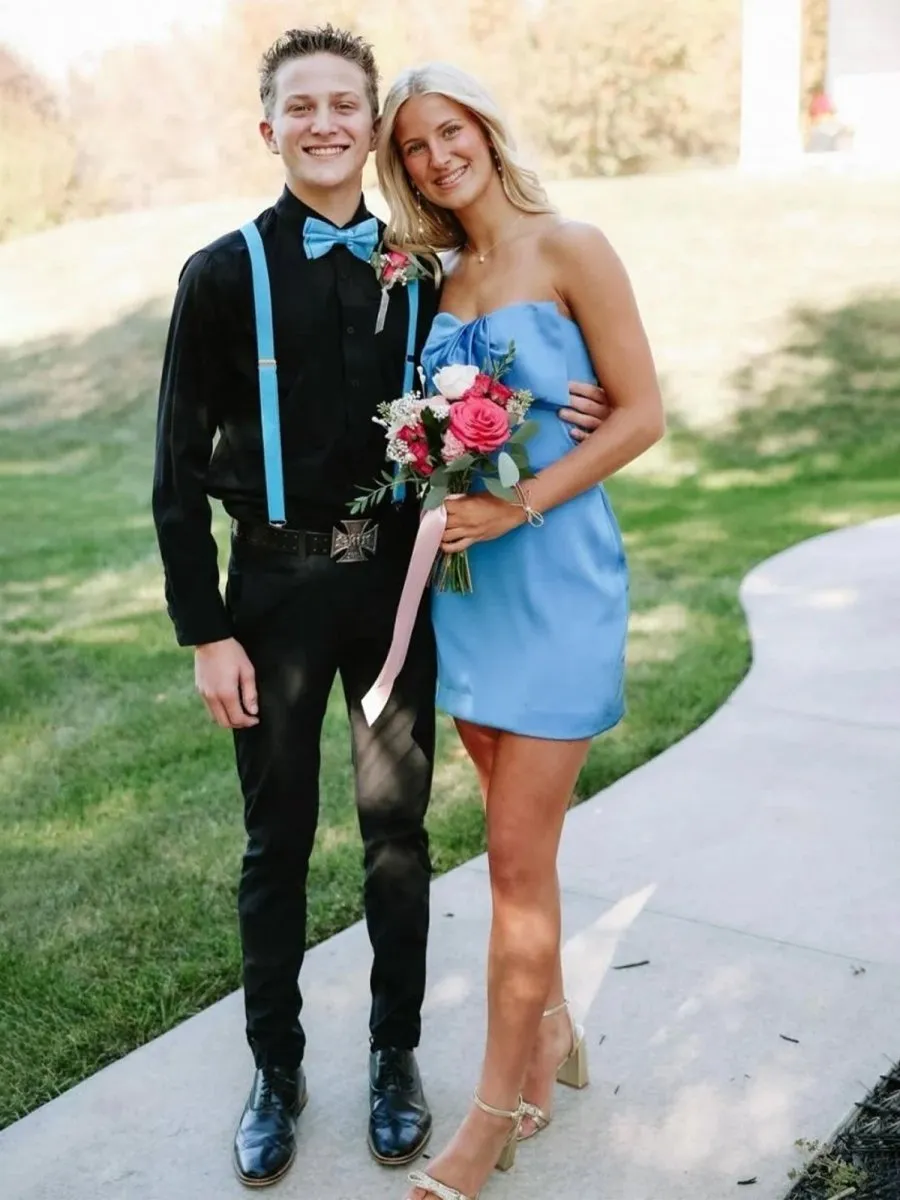Blue - Sheath Strapless Short Homecoming Dresses With Bow sold by KissProm product image thumbnail 3