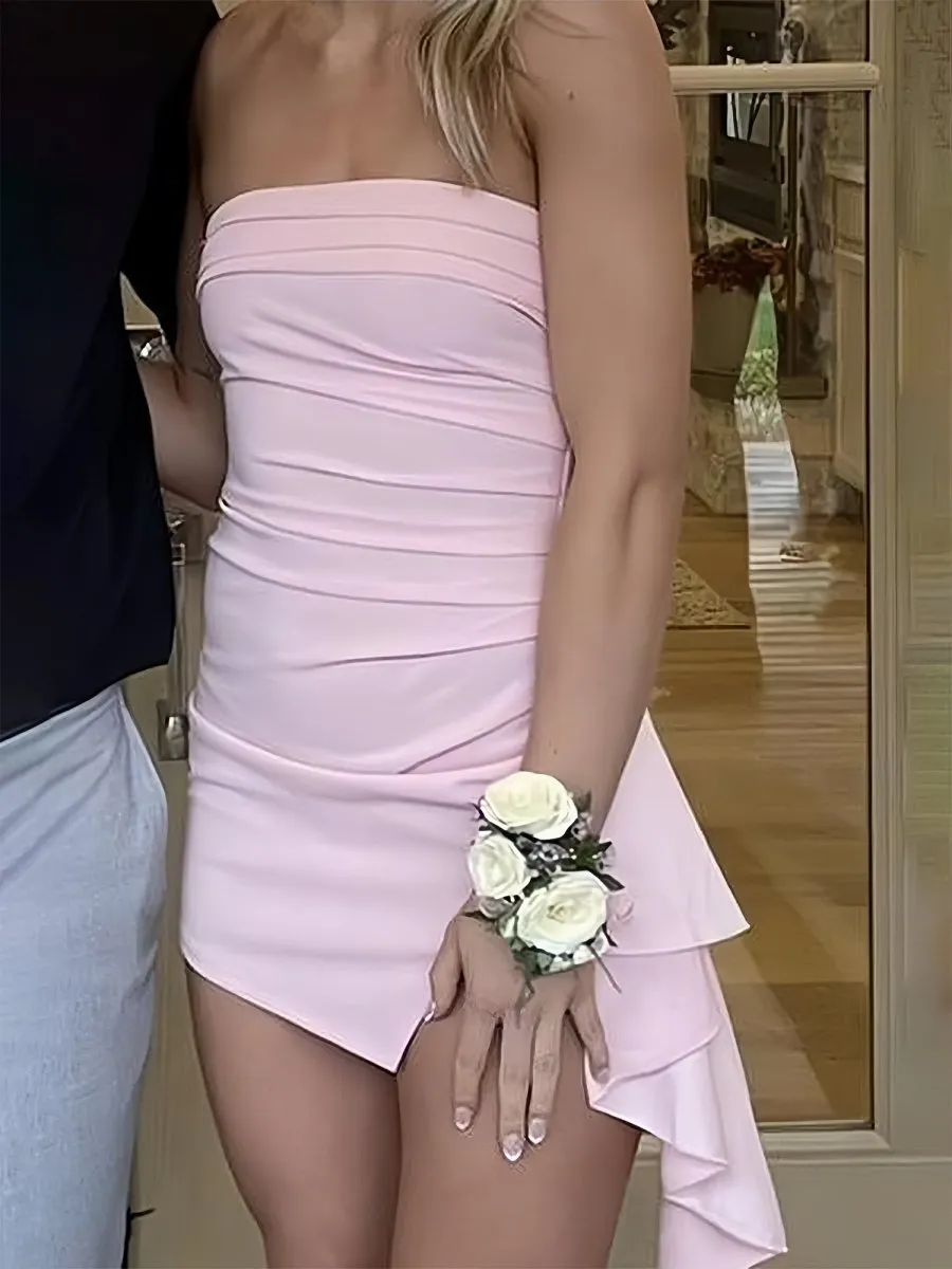 Pink - Strapless Satin Bodycon Homecoming & Cocktail Dress With Slit sold by KissProm product image thumbnail 3