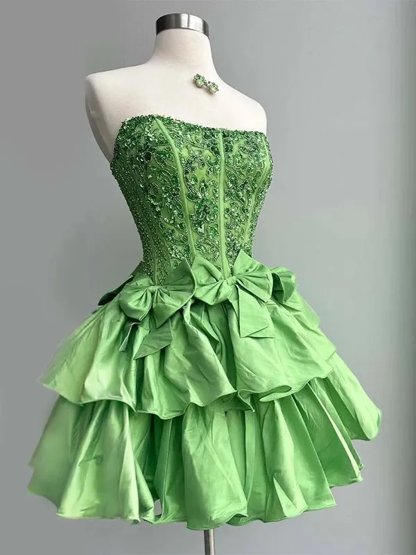 Lime Green - Strapless Sequins A-Line Homecoming Dress With Bow sold by KissProm product image thumbnail 5