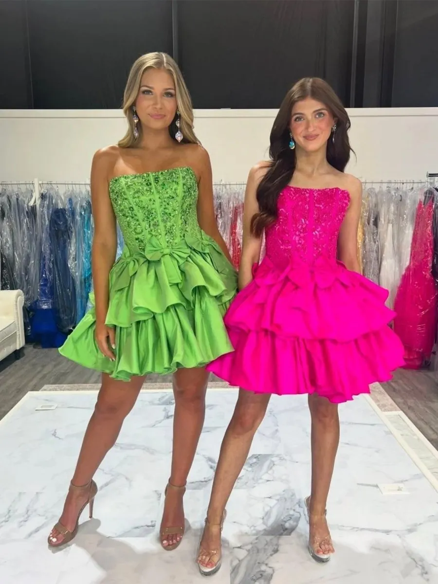 Lime Green - Strapless Sequins A-Line Homecoming Dress With Bow sold by KissProm product image thumbnail 3