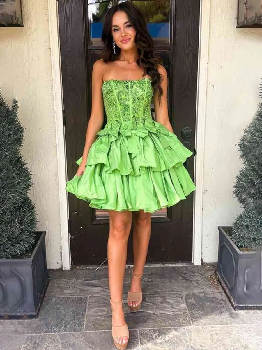 Lime Green - Strapless Sequins A-Line Homecoming Dress With Bow sold by KissProm product image thumbnail 2