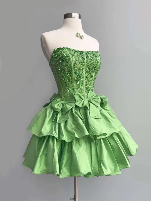 Lime Green - Strapless Sequins A-Line Homecoming Dress With Bow sold by KissProm product image thumbnail 4