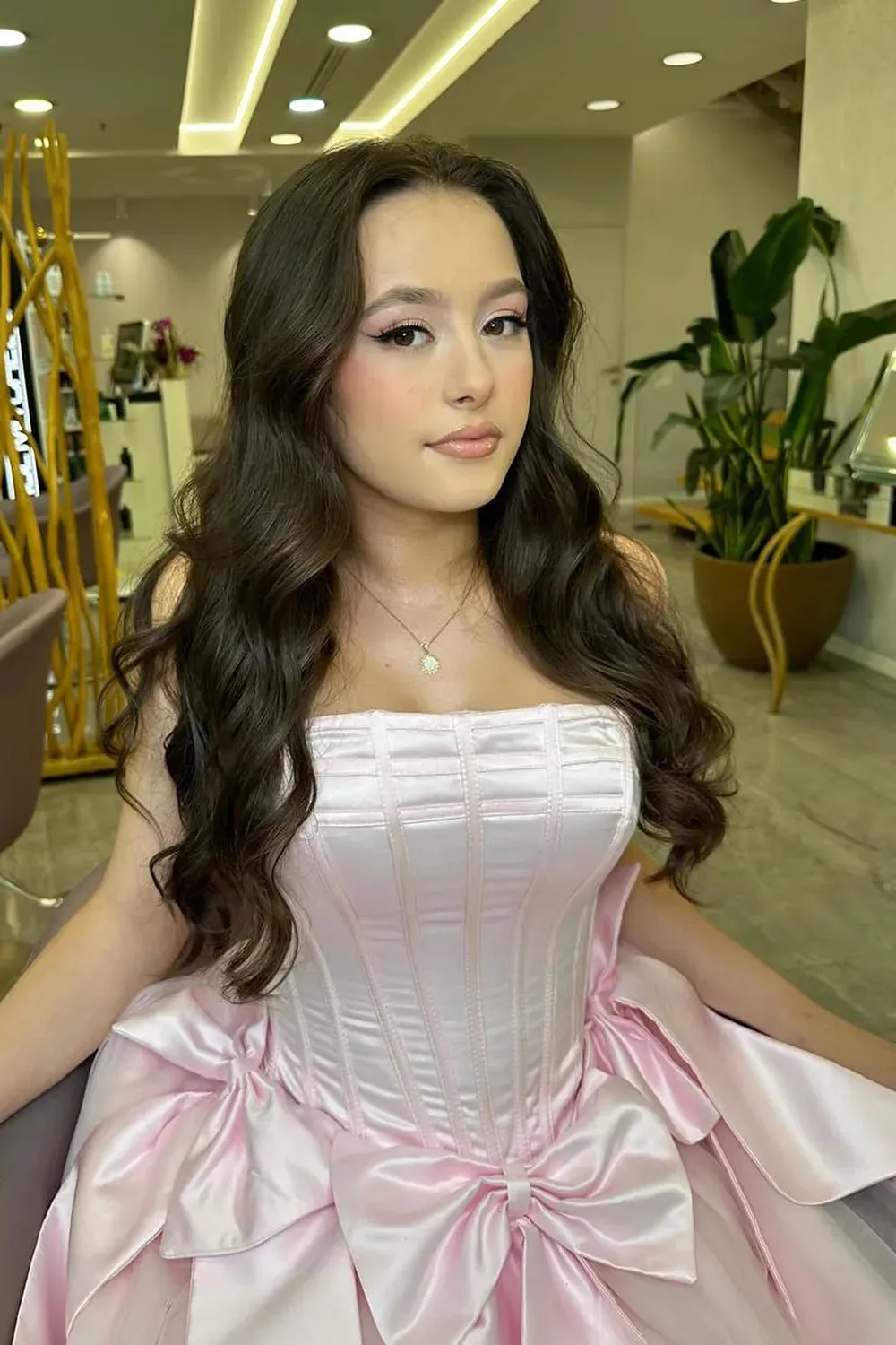 Pink Strapless Tulle A-Line Short Corset Homecoming Dress with Bow sold by KissProm product image thumbnail 3