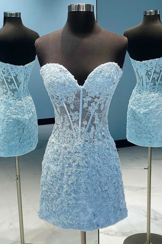 Blue Appliques Strapless Short Homecoming Dress made by KissProm