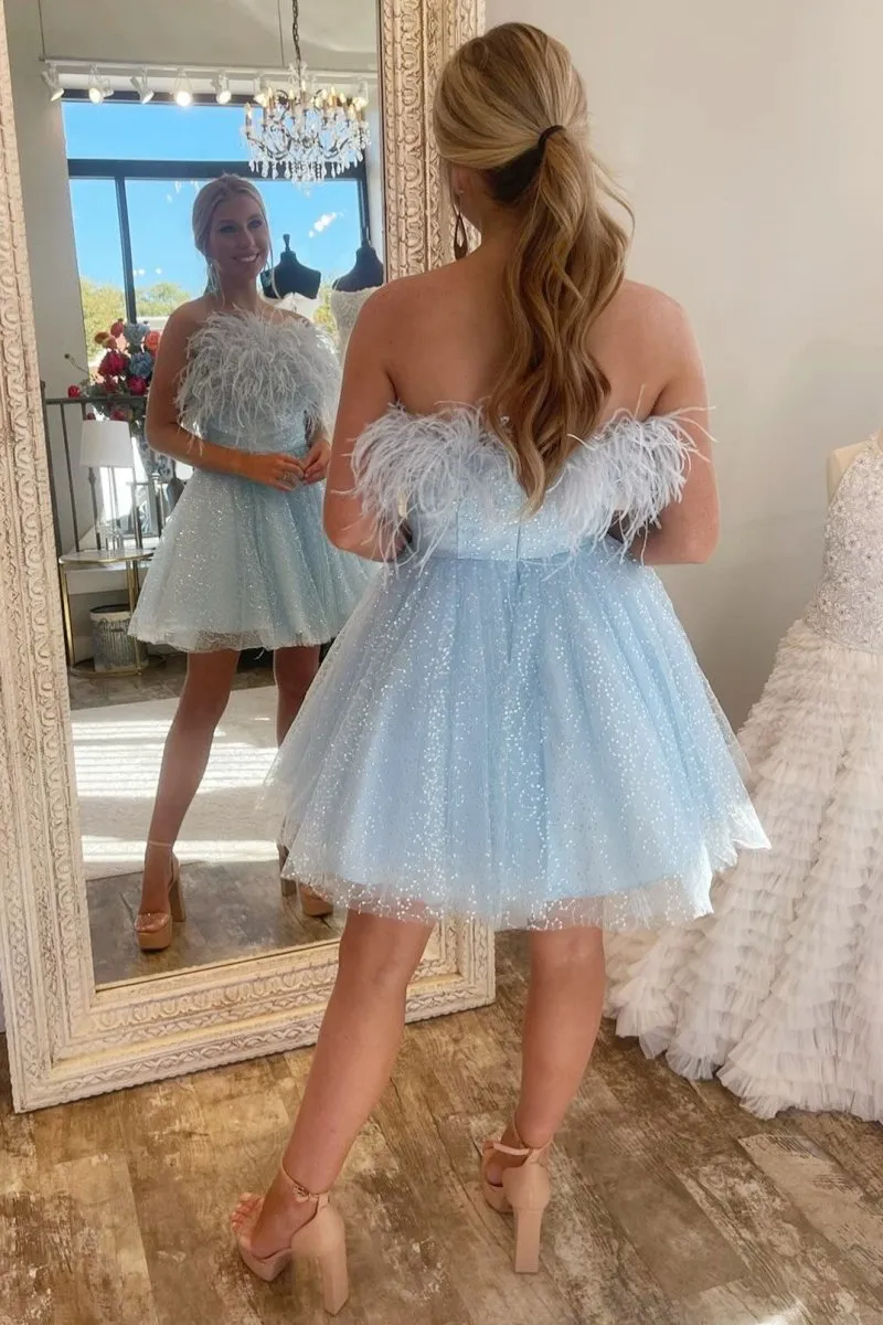 A-Line Black Sequin Feather Short Party Dress sold by KissProm product image thumbnail 5