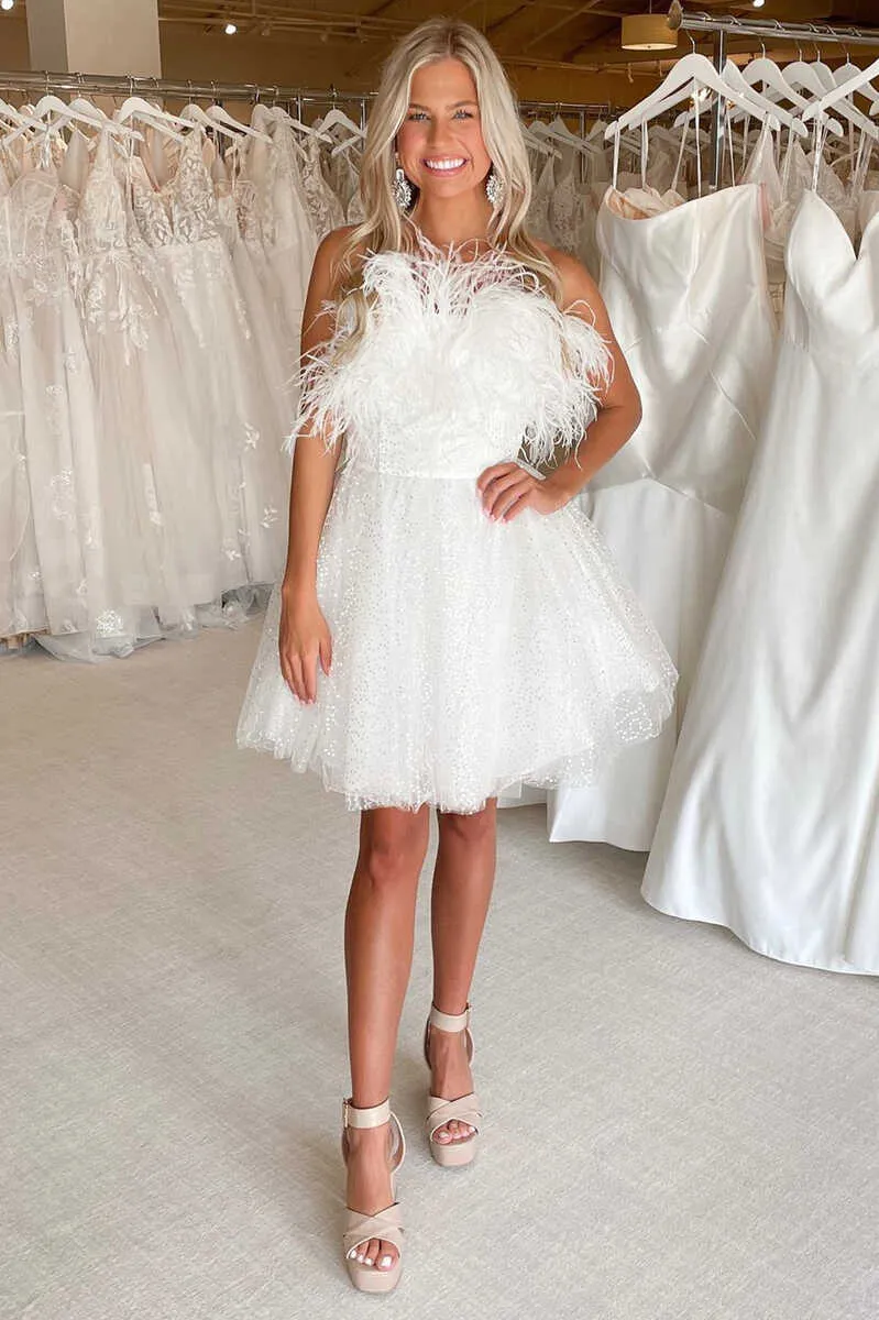 A-Line Black Sequin Feather Short Party Dress sold by KissProm product image thumbnail 2