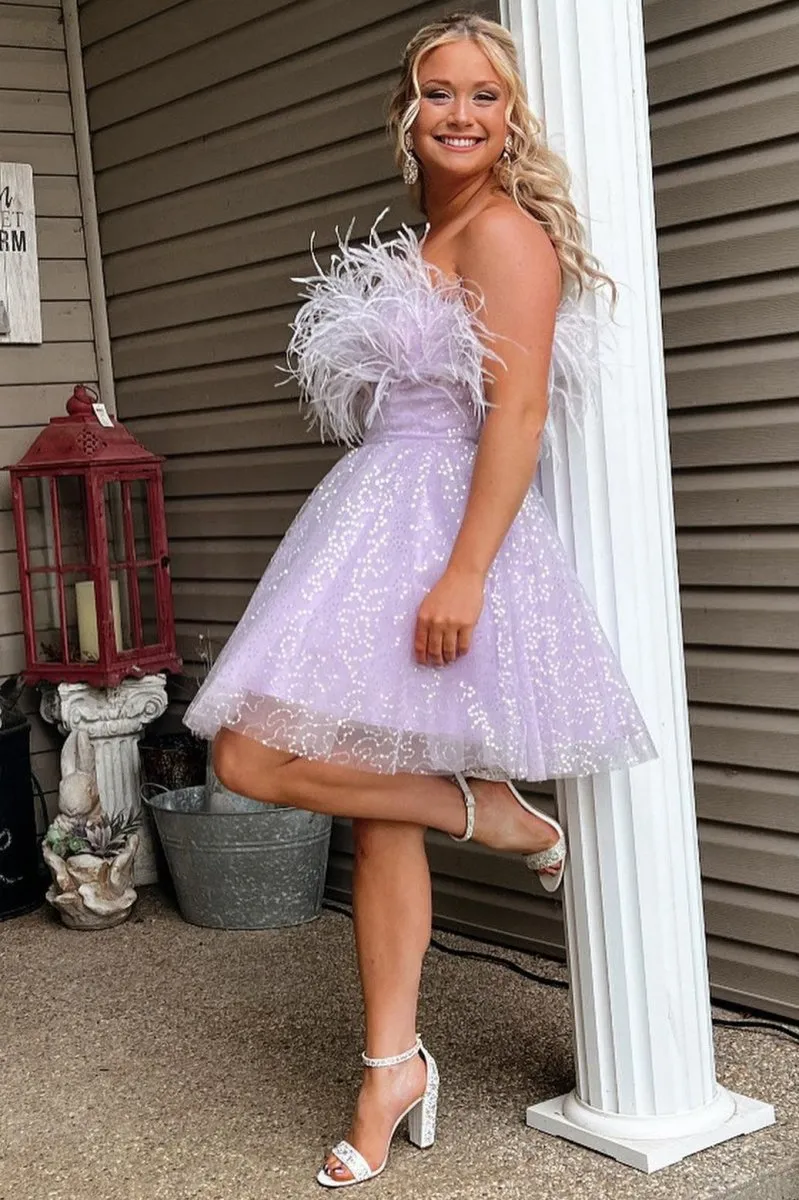 A-Line Black Sequin Feather Short Party Dress sold by KissProm product image thumbnail 4