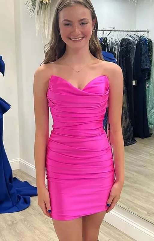 Boydcon Sweetheart Fuchsia Short Homecoming Dress with Ruched made by KissProm