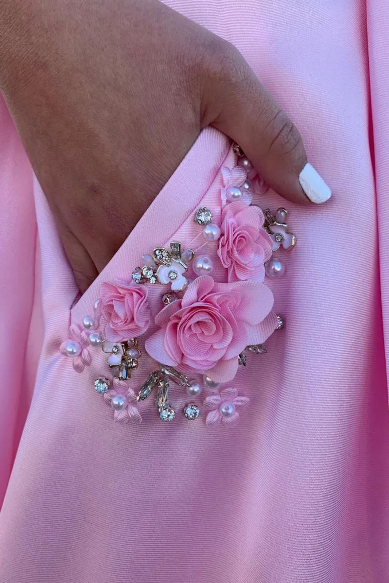 Elegant Straps A-Line Pink Long Prom Dress with Beaded Pockets sold by KissProm product image thumbnail 4