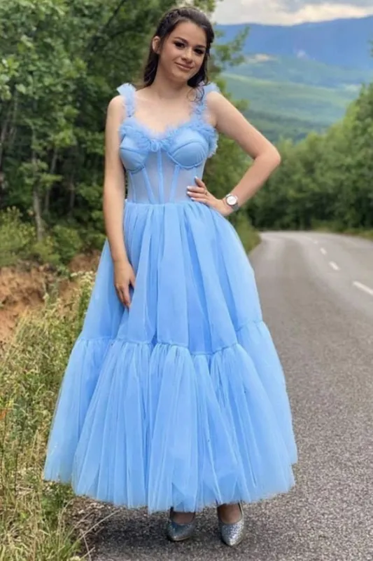 Princess Light Sky Blue Tulle Long Prom Dress made by KissProm