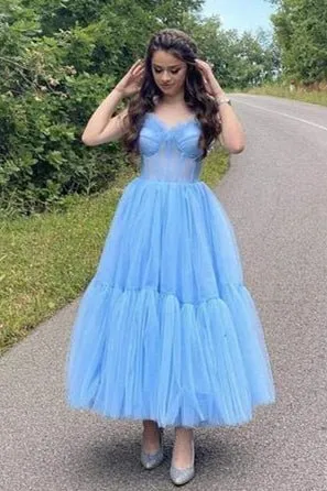 Princess Light Sky Blue Tulle Long Prom Dress sold by KissProm product image thumbnail 2
